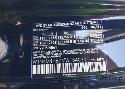 2021 Mercedes-Benz Glb 250 4Matic z USA, uszkodzony, nr VIN W1N4M4HB0MW154030